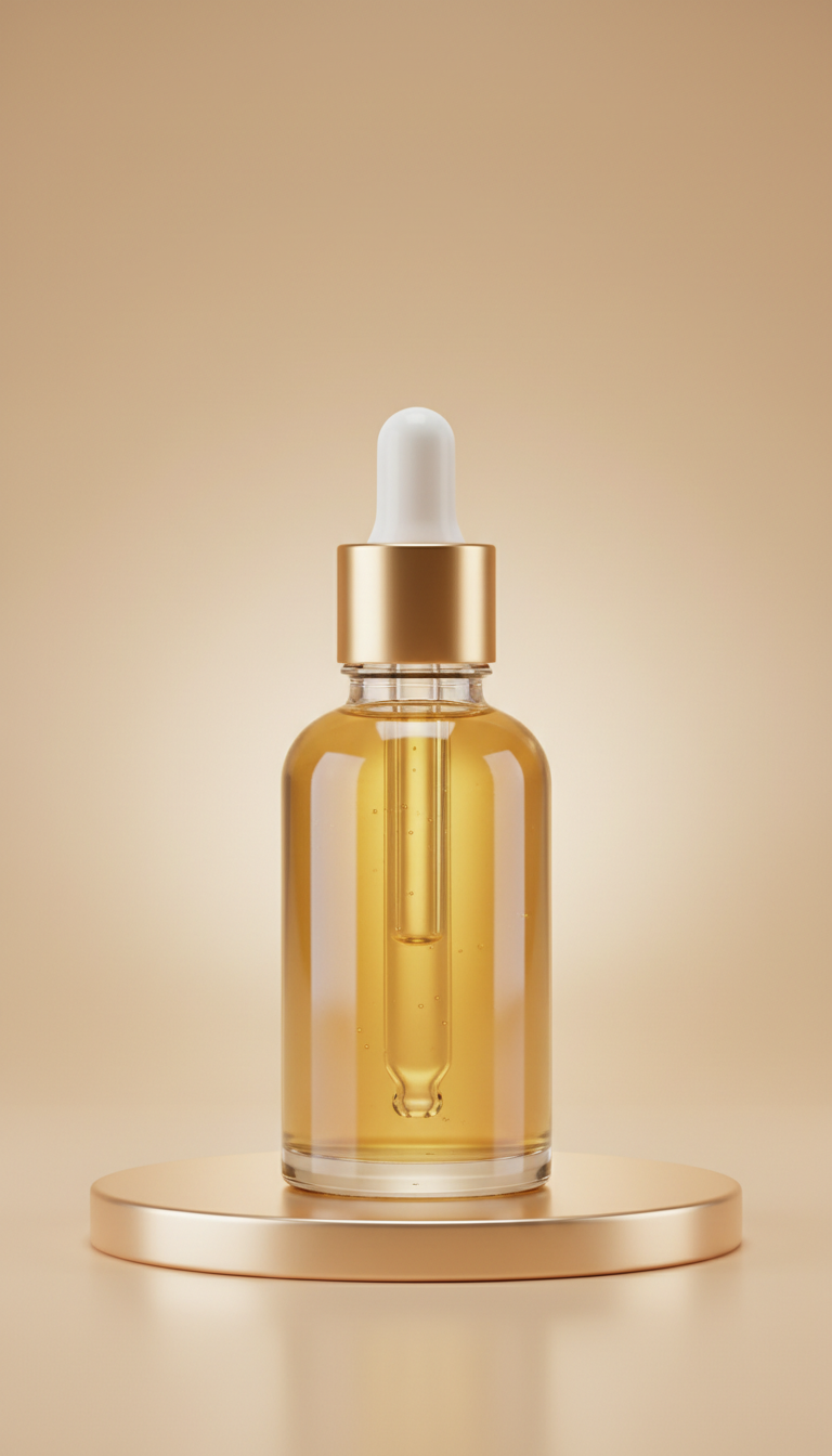 Opulent glow serum glass dropper bottle